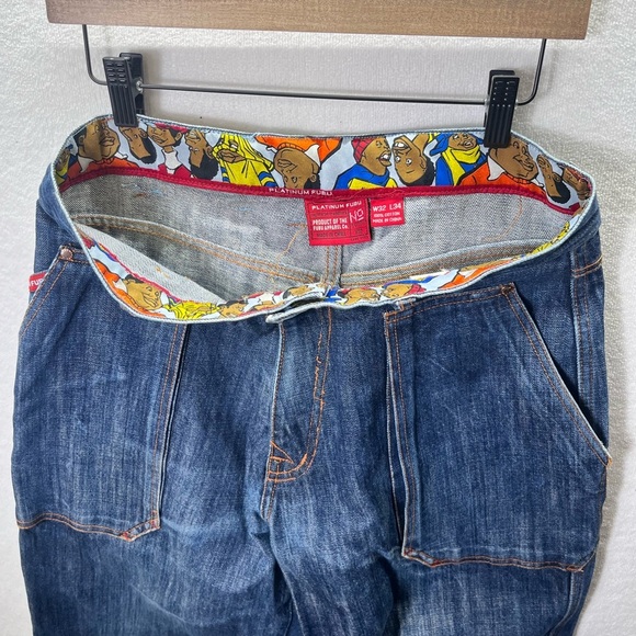 Fubu Platinum Fat Albert Y2K Baggy Leg Jeans Mens 32/34 Blue Denim 90s Vintage - Picture 3 of 11